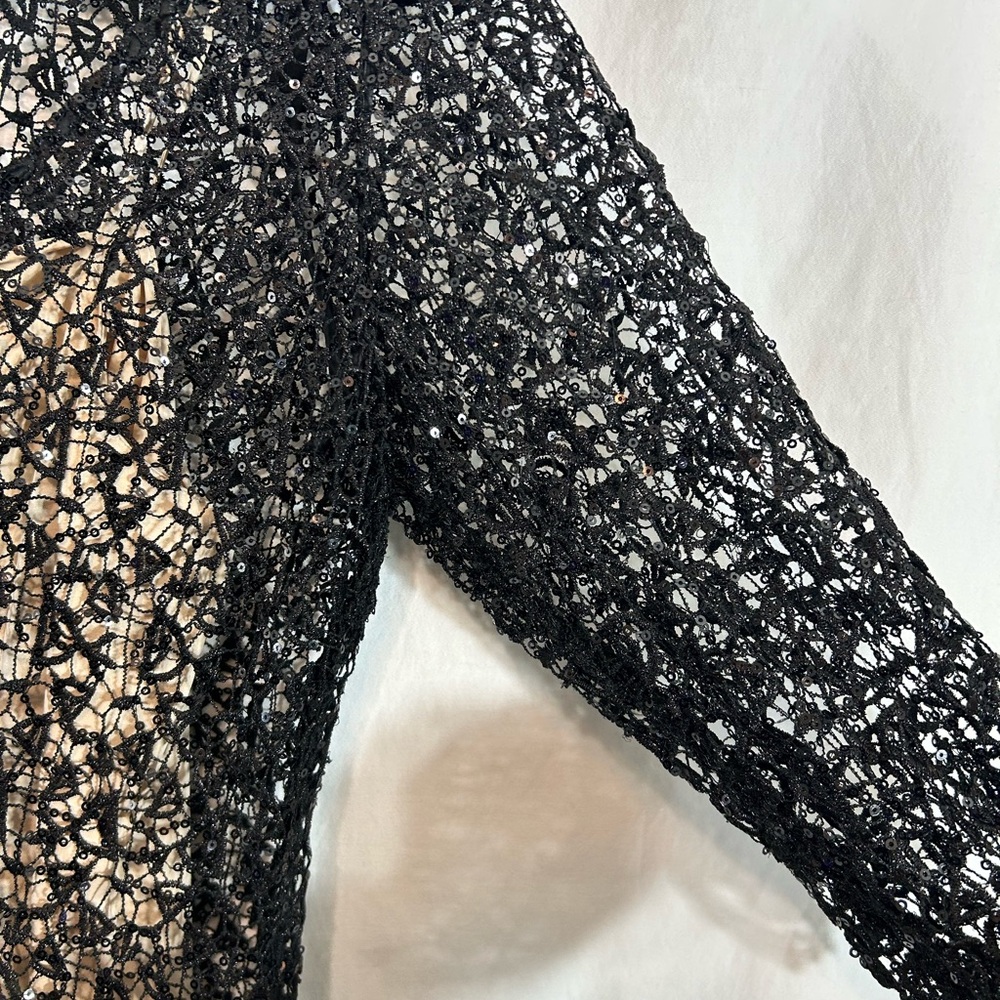 Kay Unger Black and Beige Cocktail Dress Black Lace/Tiny Sequins Size 10 - Picture 13 of 13